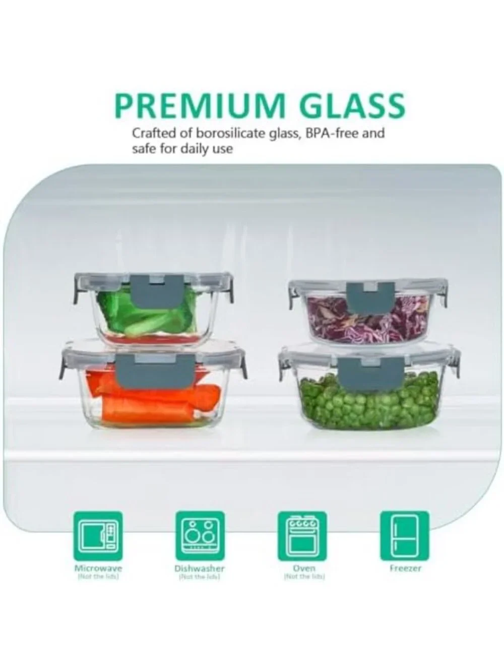 24-Piece Gray Glass Food Storage Containers Set with Lids - Airtight, BPA-Free